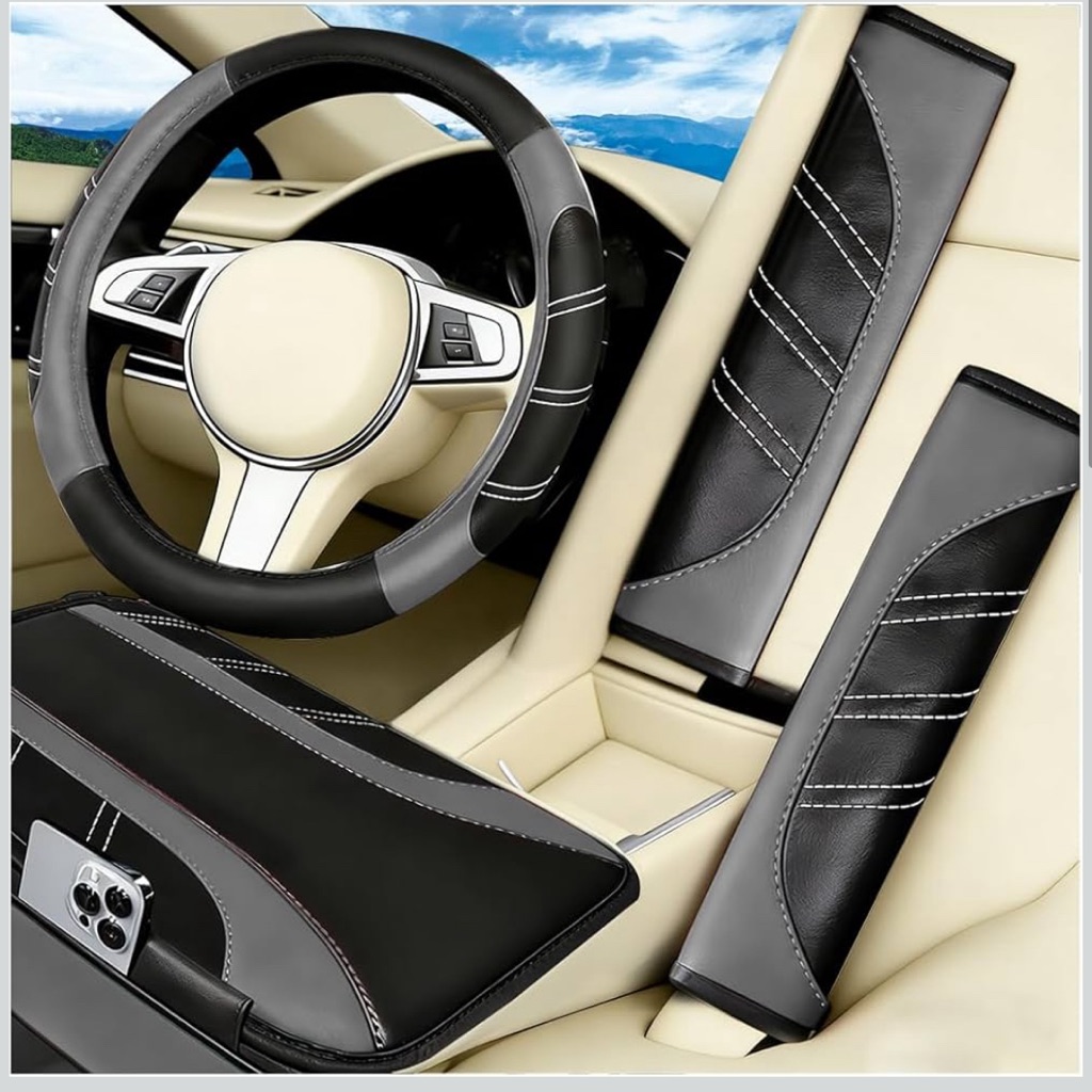 Black And White Car Interior Accessories Set